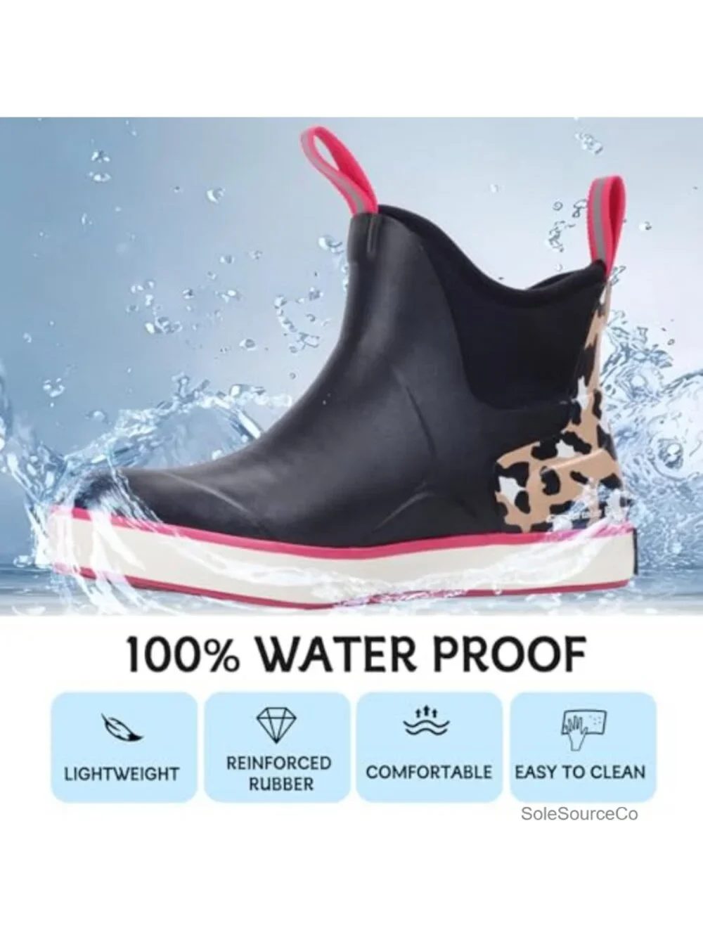 Waterproof Ankle Deck Boots Non-slip Insulated Rubber Rain Footwear for Women